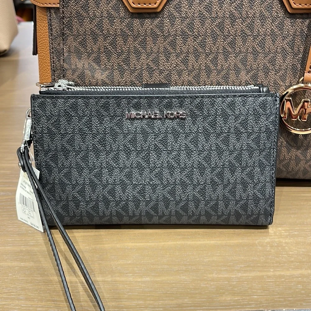 Michael Kors Jet Set Travel Large Double-Zip Wristlet-Wallet-PhoneHolder Black